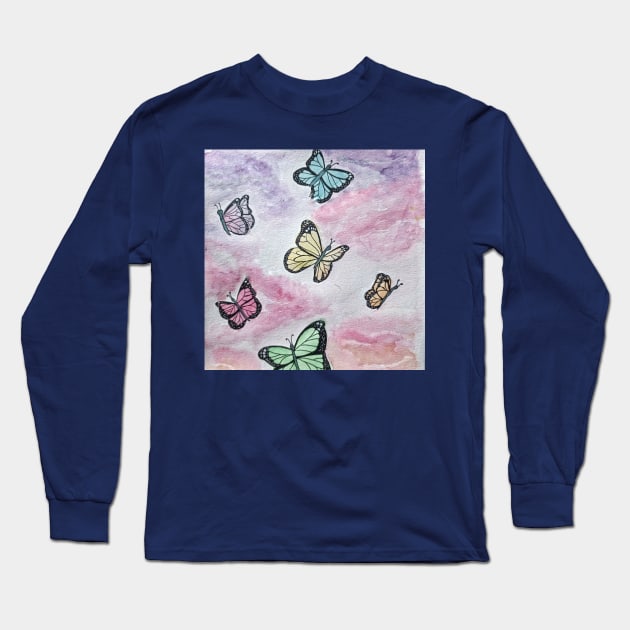 Colorful pastel butterflies Long Sleeve T-Shirt by San Mould Art